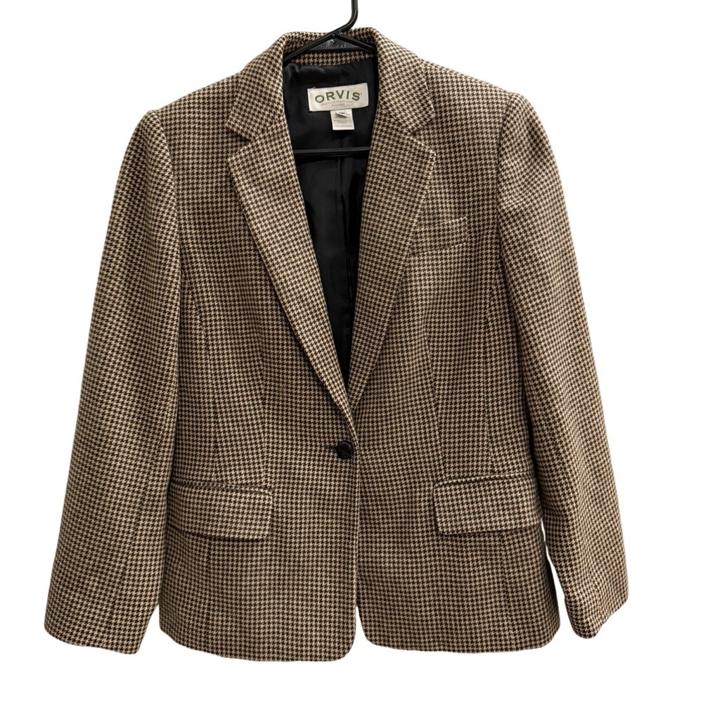 Vintage ORVIS Houndstooth Plaid Blazer Size 4 Petite